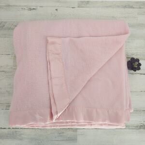 Vintage Pink Acrylic Satin Trim Waffle Weave Soft King Blanket 94.5"x 105" USA